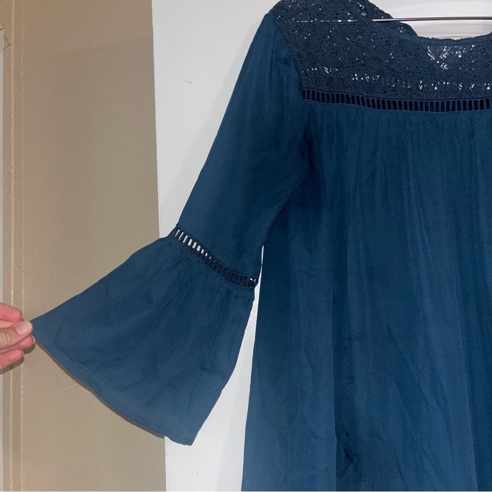 Miami Blue Lace Detail Womens Dress Flowy dark Blue Loose Fit Casual Medium - Picture 5 of 6